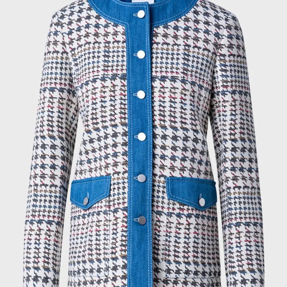 Akris Punto denim trim houndstooth Jacquard collarless Jacket 8 - Picture 4 of 11